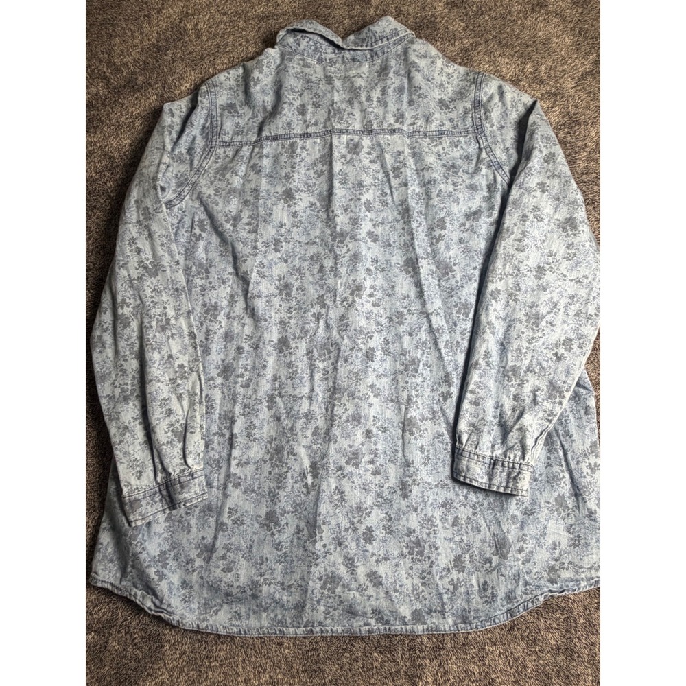 Janina Women Blue Floral Denim Cotton Button Down Shirt Long Sleeve Size 42 - Picture 3 of 6